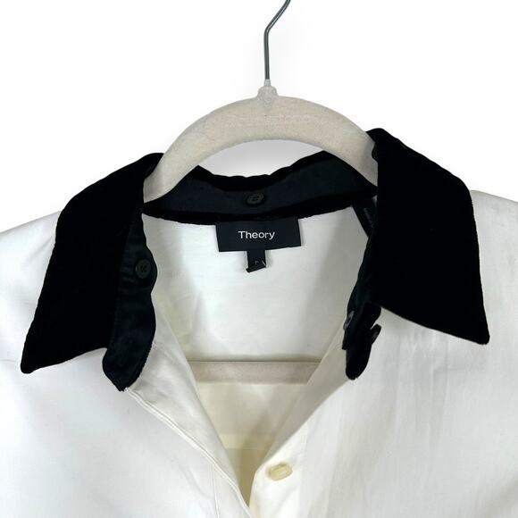 Theory NWOT White Silk Blend Velour Collared Fancy Button Down Shirt Blouse - Picture 3 of 8